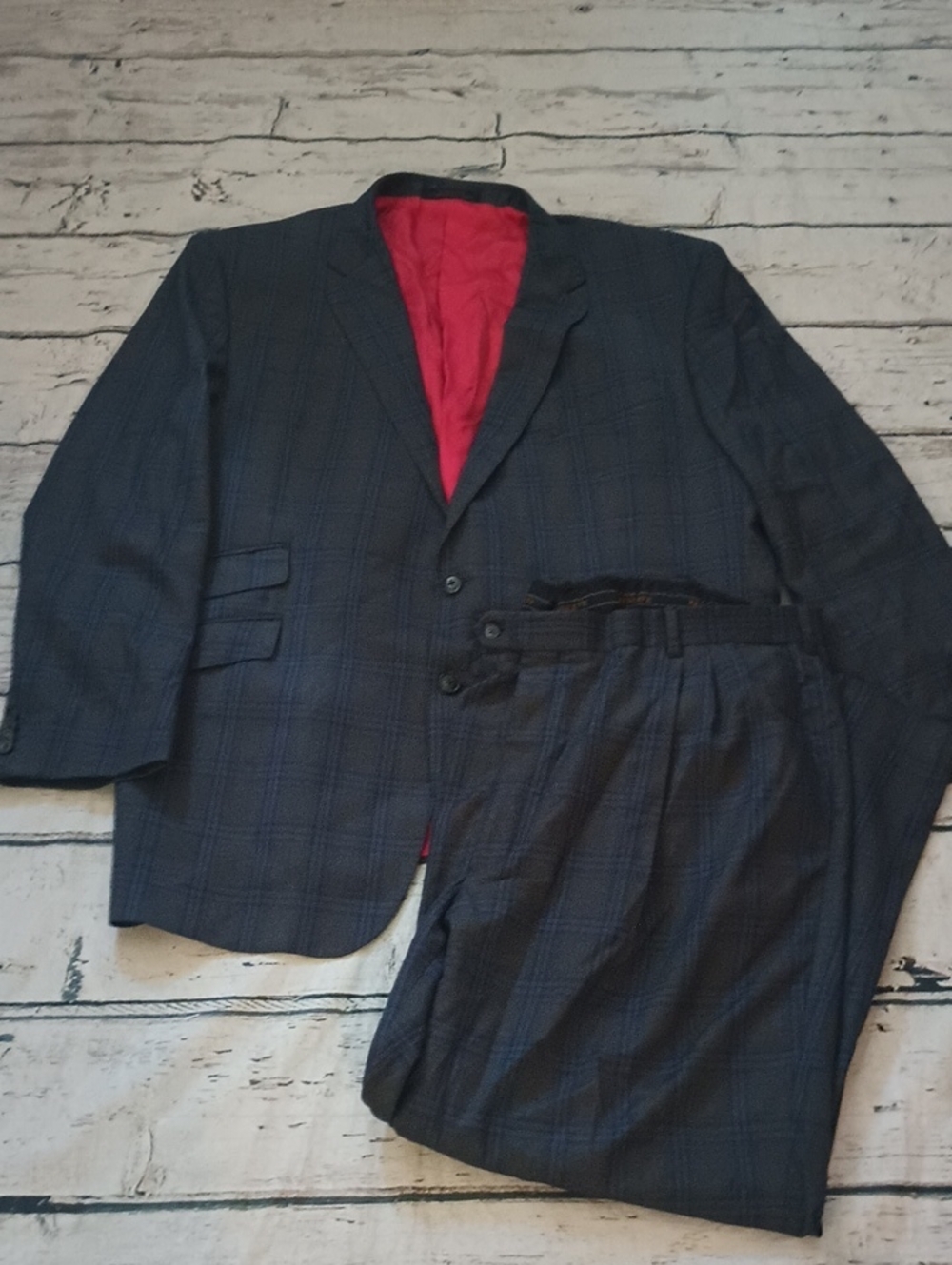 Jos A Bank Reserve Mens Gray Blue Wool Super 130s Suit 54L 40x30
